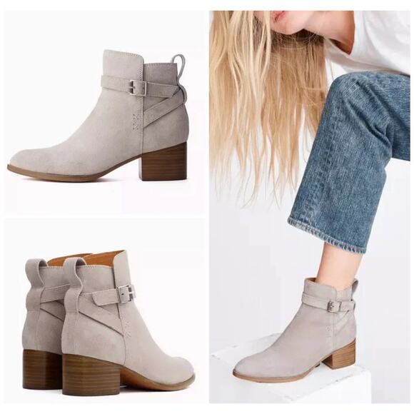 Rag & Bone Walker buckle gray suede leather heeled booties SIZE 10 - Picture 2 of 9